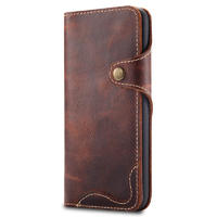 iPhone X Case - Retro Button Oil-wax Genuine Leather Wallet Case