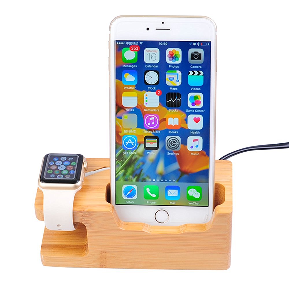 Charging Station/Stand - Bamboo Wood Mobile Phone Holder Charging Dock